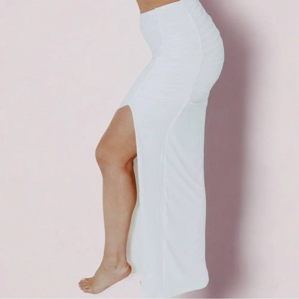Ruched‎ Midi Skirt Brown Bodycon Slit Sexy Cocktail Party Club Wear